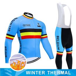 Belgium Winter Cycling Jersey Bib Set MTB Bike Clothing Mens Ropa Ciclismo Thermal Fleece Bicycle Clothes Cycling Wear