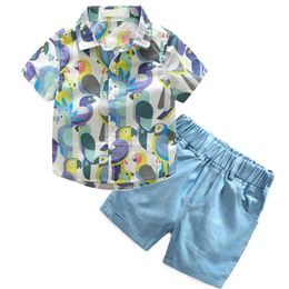 Jungen Sommerkleidung Kinderkleidung Cartoon Kinder Kurzarmdrucken Hemd+Shorts Anzug Strand 3-7y 210528