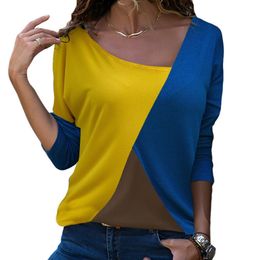 Rogi Long Sleeve T-Shirt Women Casual Loose Tops Tee Shirt Femme Patchwork Sexy V-Neck Female T Shirts Office Blusas Mujer 210311