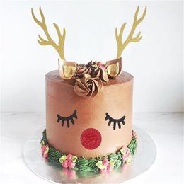 Other Event & Party Supplies 1set Merry Christmas Cake Topper Cute Gold Deer Elk Antlers Eyes Toppers For Kids Birthday Xmas Year Decor Noel