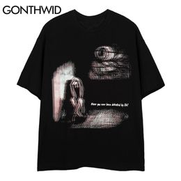 T-Shirts Summer Hip Hop Casual Punk Rock Gothic Creative Print Short Sleeve Tees Cotton Streetwear Harajuku Loose Tops 210602