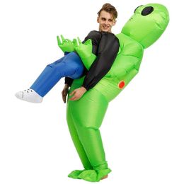 Halloween Costume for Women Men Inflatable Green Alien Cosplay Funny Blow Up Suit Party Fancy Dress for Adult Kids Q0910