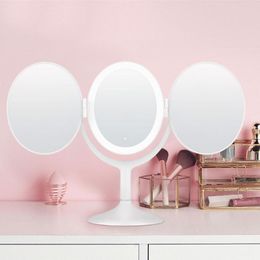 tri fold mirror NZ - Compact Mirrors LED Lights Screen Makeup Mirror Tri-fold High-Definition 3x Magnification Bright Adjustable Batteries Use Tools