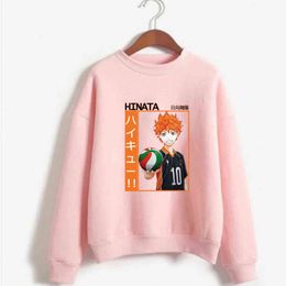 SHOYO HINATA Haikyuu Sweatshirts Hoodie Round Neck Harajuku Pullover Male and Female Y211118