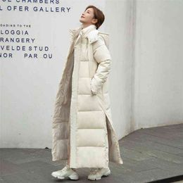 X-Long Parkas Female Winter Solid Thick Women's Jacket Hooded Stand Collar Loose Cotton Padded Causal Coat Ladies 210819