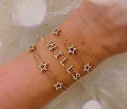 Christmas gift double chain cz charm bracelet girl women 925 sterling fine silver Jewellery star design