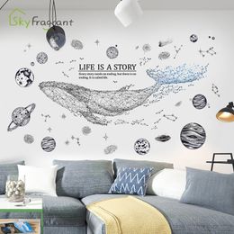 Creative geometric whale stickers living room sofa background wall decor bedroom self-adhesive sticker home decoration 210310