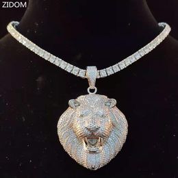 tennis head Canada - Pendant Necklaces Men Hip Hop Lion 's Head Necklace With 4mm Zircon Tennis Chain Iced Out Bling HipHop Male Jewelry Fashion Gift