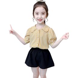 Children Clothes Plaid Tshirt + Skirt Costume For Girls Casual Style Girl Summer 's Clothing 6 8 10 12 210527