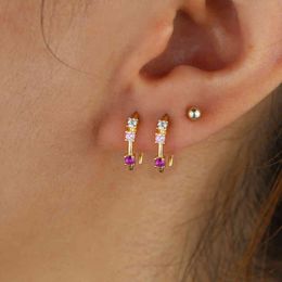 2021 Gold Filled Horn Shape Minimalist Colourful Stud 925 Sterling Silver Pink Pinky White CZ Cute Earrings For Women Jewellery