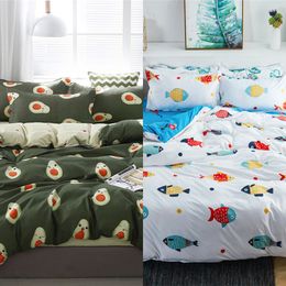 King Queen 5 Size Bedding Set Duvet Cover Set Korean Bed Sheet + Duvet Cover + Pillowcase Avocado Fish Bed Cover Bed Linen Set C0223