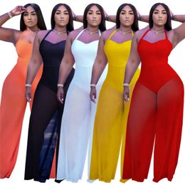 Wholesale bulk wide leg rompers Womens jumpsuits overalls one piece pants sexy loose playsuit fashion solid jump suit women clothes klw7324