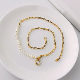 925 Sterling Silber Halsband Halskette Frau Gold Farbe Halskette, Natürliche Süßwasser Perle Halsketten für Frauen Edlen Schmuck Q0531