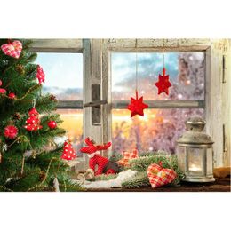 Party Decoration Christmas Backdrop Window Tree Red Stars Background Xmas Family Festive Pography Po Booth