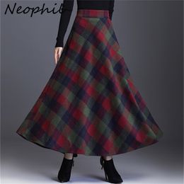 Neophil Woollen Warm Plus Size 3XL Plaid Skirts Winter Women England Style Pockets Midi Pleated A Line Tartan Skirts S9216 210311