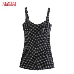 Tangada Women Vintage Dots Print Tute Strap senza maniche Pagliaccetti Ladies Summer Casual Chic Tute 2W104 210609