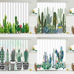 Cactus Shower Curtains Waterproof Polyester Fabric Shower Curtains Tropical Plants Bathroom Screen Curtain Home Decor 180X180cm 211116