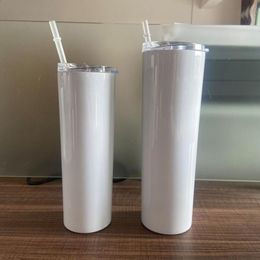 20oz Sublimation straight tumblers blank Skinny glossy tumbler With Straws boxes Stainless Steel white Water Bottle Double wall Vacuum Insulated Cups