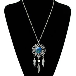 Bohemian Ethnic Skeleton Feather Yoga Dreamcatcher Pendant Necklaces Women Catholic Religious Jewelry