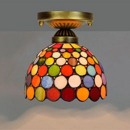 European retro ceiling lighting hanging Tiffany stained glass chandelier aisle corridor balcony small ceiling light Colourful bar lamps