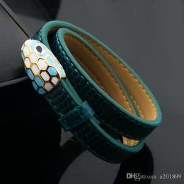 fashion bracelet for ladies double circle Colour pu snake head drop oil titanium steel goldplated Jewellery