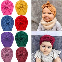 Baby Girl Bow Hat Infant Solid Color Cotton Cap Kid Nylon Elastic Bonnet Newborn Headwear Hair Accessories Birthday Gift