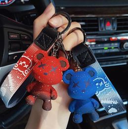 Creative Cartoon Gradient Bear Doll Keychain Chameleon Bear Key Chain Couple Bag Charm Pendant Animal Car Accessories Gift 5 Colours