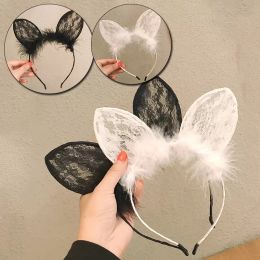 Fashion Cute Lace Cat Ear Hair Hoop Women Girls Hairy Feather Hair Band Halloween Cosplay Headdress Clothing Hair Accessories