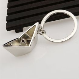 Men's Sailing Paper Boat Lovely Keychain Metal Alloy Boat Key Chains Key Rings Lucky Gift for Sailor Men Women Charms Pendant J0306