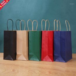 10pcs/lot Color Kraft Paper Bag With Handles 21x15x8cm Festival Gift High Quality Shopping Bags Wrap
