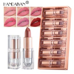 HANDAIYAN 6Pcs Velvet Matte Small Ice Cube Lipstick Set Non-fading Long Lasting Waterproof Moisturing Non Sticky Lip Makeup