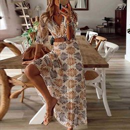 Summer Beach Women Casual Bohemian Short Sleeve Loose High Waist Print Dress Bohemian Style,Printing,Pleated Design,Belt Include X0705