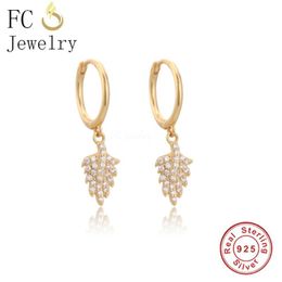 Hoop & Huggie Pure 925 Sterling Silver 18k Gold Leaf Mix Zircon Earring For Women Ear Piercing Boucles Oreilles Pendientes 2021 Summer