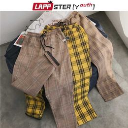 LAPPSTER-Youth Streetwear Black Plaid Pants Men Joggers Mens Straight Harem Pants Men Korean Hip Hop Trousers Plus Size 211201