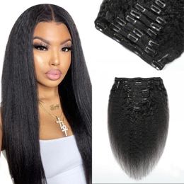 Peruvian Remy Human Hair Kinky Straight Clip in Extensions for Black Women 120g 8pcs/set Natural Colour Wefts Full Head