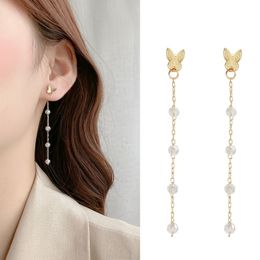 Long Tassel Butterfly Dangle Earrings Female Gold Silver Color Pendant Earrings Fashion Korean Jewelry