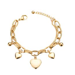 Multi-layer Stainless Steel Heart Round Beads Ladies Bracelet Fashion Love Ornaments Gold Silver Colour Sweet Girl Bracelets