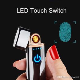 Wholesale Windproof Electronic Cigarette Lighter Flameless Touch Screen Switch Portable Colourful USB Rechargeable Lighters XDH0638