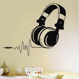 Hot Vinyl Wall Decals DJ Headphones Audio Music Pulse Decal Art Mural Home Decoration Removable Wall Sticker For Music fans 3069 210310