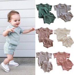 Baby Clothing Toddler Girls Short Sleeveless Solid Thread Camisole Suspender Vest Tops+Triangle Shorts Suit Outfits Fashion Baby 2PCS Set ZY