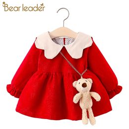Bear Leader Infant Casual Dresses 2021 Autumn Christmas Fashion Kid Girl Ruffles Dress Lovely Baby Clothes Newborn Vestido Suits 210317