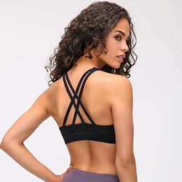 Gym Clothing TWTOPSE HIGH-NECK Naked-feel Fabric Yoga Fitness Bras Top Women Cross Straps Push Up Padded Workout Sport Brassiere 2022