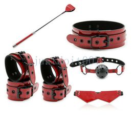 Bondage PU Leather Filled Hand Cuffs Ankle Cuffs Neck Collar Set Binding Restraint BDSM #87