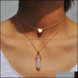 Pendant Necklaces & Necklace Jewelry Elegant Crystals Amethyst Rose Quartz Chakra Healing Women Men Natural Stone Pendants Gold Chain Drop D
