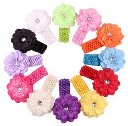 2021 new Girls Crochet headbands Peony Flower Clip + 1.5" Hairband head wrap hair band flower headwear accessories