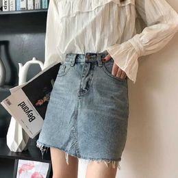 Denim Skirt Harajuku summer irregular ins sweet Preppy Style Straight Button Empire Punk Hip Hop Skirts 210608