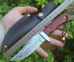 1Pcs High Quality Survival Straight Knife 3Cr13Mov Drop Point Blade Wood + Steel Head Handle Fixed Blade Knives With Leather Sheath