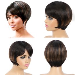 Kurze brasilianische Echthaarperücken in 4 Farben 1B 99J 4# 1B/30# Kappenlose Bob-Perücke Perruques De Cheveux Humains RQY4330