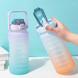 Water Bottle 64oz 2000ml Large With Straw Time Marker Portable Leakproof Bon-Toxic Sports Drinking For Fitness Camping