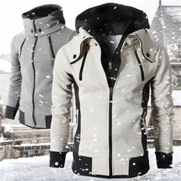 Men Jacket Zip Up Men's Coats Bomber Jackets Scarf Collar Hoodies Casual Fleece Male Hooded Outwear Slim Fit Hoody Autumn Winter 211110